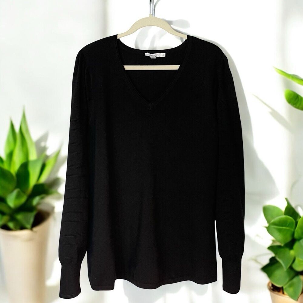Chico’s 4 XXL Black Cashmere Blend V-Neck Sweater Balloon Sleeves Knit Top